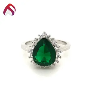 Anillo de boda de GEMA de Plata de Ley 925, Esmeralda verde encantadora