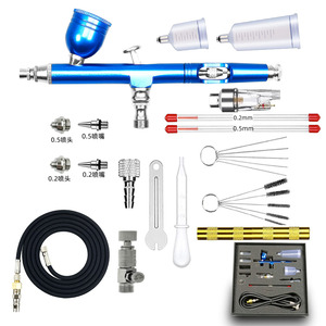 Kit aérographe double action à alimentation par gravité, buses 0,2 mm et 0,5 mm, pour peinture artistique, artisanat du cuir, réparation, portable, vitesse réglable - Product Image 1