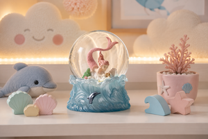 Globo de Nieve Personalizado con Diseño de <span class=keywords><strong>Sirena</strong></span> y Animales, Pintado a Mano, Base de Resina con Olas del Océano, Faro, Globo de Agua de Fantasía, 10 cm - Product Image 3