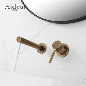 Grifo oculto montado en la pared, mezclador de lavabo de latón antiguo de 2 agujeros <span class=keywords><strong>para</strong></span> <span class=keywords><strong>baño</strong></span>, gran oferta - Product Image 2