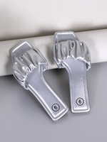 Sandales plates à lanières froncées pour femmes, couleur argent brillant, bout carré, pantoufles d'été