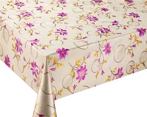 Made Jenylinen Beautiful Crystal Clear Table Cover with Golden Lace Border in 60 Inch Round Size PVC Tablecloth Protector 