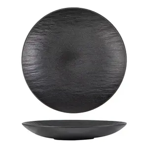 欧式8英寸餐厅牛排面食盘陶瓷黑白圆形上菜石图案哑光餐盘