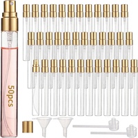 Bouteilles de parfum rechargeables en verre cylindriques de 10ml, 50 pièces, Mini flacons pulvérisateurs portables, conteneurs d'échantillons de voyage, brume fine