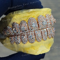 Grillz Hip Hop personnalisés en argent sterling S925, sertis de diamants de laboratoire D VVS taille brillant rond certifiés, pour lune de miel, ensemble haut/bas