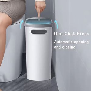 10L Plastic Trash Can With <b>Lid</b> 14CM Width Press Type Slim Gap Trash Bin Suitable for Bathroom Kitchen Living Room Paper Basket - Product Image 5