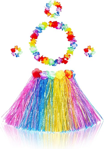 <span class=keywords><strong>Jupe</strong></span> <span class=keywords><strong>hawaïenne</strong></span> <span class=keywords><strong>hula</strong></span> en herbe pour fille et décorations florales élastiques Ensemble de costumes pour enfants pour Luau Tropical Beach Party - Product Image 4