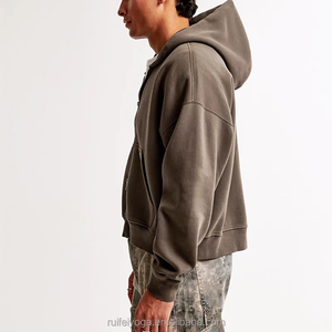 Nueva Sudadera con Capucha Corta y Holgada de Alta Calidad, Estilo Urbano, en Blanco, de Felpa Francesa Gruesa de 400 g/m², con Cierre y Cremallera para Hombre - Product Image 5