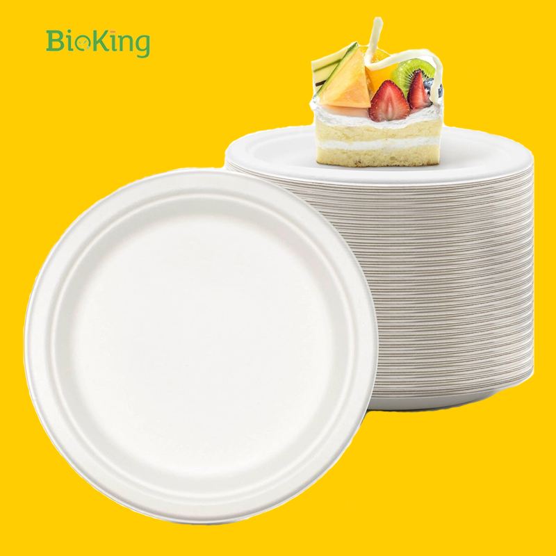 BioKing, оптовая продажа, 10-дюймовый отсек, Круглый лоток из волоконного волокна, одноразовая посуда, бумажная тарелка для свадьбы, вечеринки, США/Америки