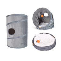 Lit et tunnel pliables 2-en-1 pour chat, tanière interactive en peluche, maisonnette douce et chaude en velours pour animaux de compagnie, jouets tubulaires pour chats d'intérieur, vente en gros
