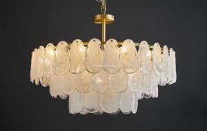 Lustre artisanal en verre texturé biologique, suspension de luxe à plusieurs niveaux effet marbré, lampe suspendue en laiton doré pour grand salon - Product Image 4
