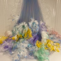 Tissu de robe extensible tricoté en trame, avec broderie jacquard en maille de plumes, paillettes et PVC, orné de strass 3D, fait main, 0,91 m = Taille 1