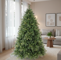 Sapin de Noël artificiel articulé de 2,1 m pré-éclairé, feuilles en PE et PVC, LED blanc chaud, ignifuge, avec support pliable pour maison et centre commercial