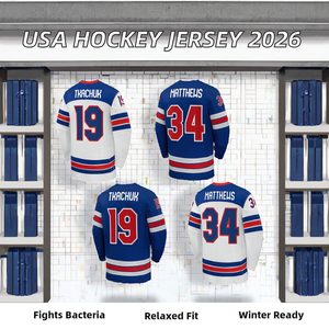 Qualité supérieure, cousu, personnalisable, équipe américaine 2026 # 37 Connor Hellebuyck # 21 Dylan Larkin # Maillot de hockey sur glace 72 Thompson 100% - Product Image 5