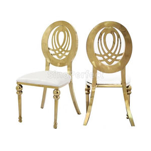 Chaises de banquet de mariage en acier inoxydable blanc et or à dossier rond, prix d'usine, vente en gros de chaises de salle à manger - Product Image 1