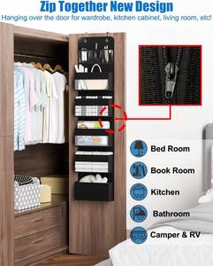 6-<b>Shelf</b> Over Door Clothing Organizer Foldable Multifunctional <b>Hook</b> Type Storage Bag with Clear Window for Living Room - Product Image 5