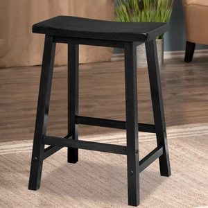Tabouret de bar noir SINTERIOR 63 cm, sans dossier, assise en forme de selle, en bois, tabouret de comptoir moderne, chaise haute pour petit-déjeuner et salle à manger - Product Image 6