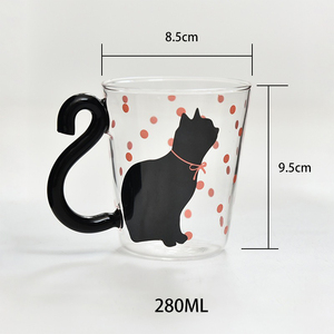 Copo de Vidro Personalizado 56H em Promoção, Copo de Café Reutilizável em Vidro Borossilicato, Copo de Água e Chá em Forma de Gato com Alça - Product Image 2