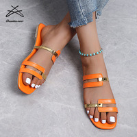 Sandales de plage à bout carré pour femmes, chaussures plates, décontractées, creuses, de couleur unie, à la mode, grandes tailles Offre Spéciale