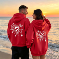 Sweat-shirt Y2K surdimensionné avec capuche rouge et fermeture éclair, motif toile d'araignée et cœur, pour couple, OEM ODM, impression personnalisée disponible