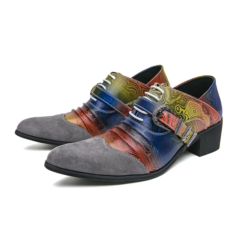 뾰족한 발가락 공식 슬립 버클 폐쇄 다채로운 어퍼 패션 클래식 디자이너 로퍼 남성 가죽 원피스 신발