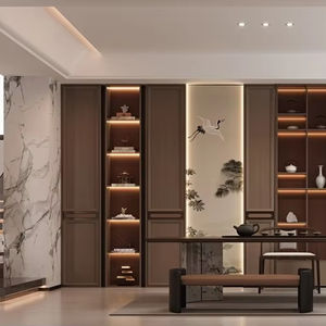 Meuble de salon en bois massif, armoire de présentation multifonctionnelle moderne de luxe et table basse, sur mesure, pour la maison et le hall d'hôtel - Product Image 1