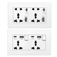Prise murale noire UK 13A avec prise USB Type C 18W à charge rapide, prise de courant murale avec chargeur USB, interrupteur avec prise