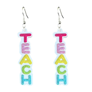 Orecchini per il giorno dell'insegnante scintillanti e brillanti, venerdì per il ritorno A scuola, orecchini in acrilico con un fiocco - Product Image 5