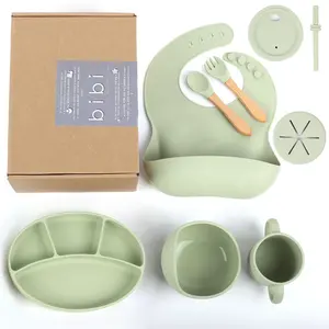 Wholesale plate bibs suction bowls toddler plates silicone kids suction dining set silicone baby feeding food set