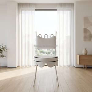 Silla de Comedor Moderna Apilable de Hierro Forjado Blanco Ondulado con Falda Festoneada y Cojín con Ribetes, Plegable y Duradera <span class=keywords><strong>para</strong></span> <span class=keywords><strong>Restaurantes</strong></span>, Hoteles y Escuelas - Product Image 3