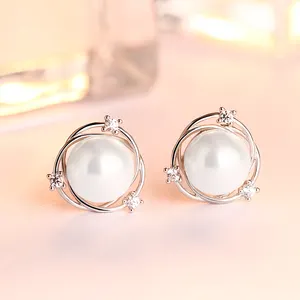 Tonglin Elegant Sterling Silver 925 nest design Earrings For Women big Pearl Studs Bridal Wedding Gift