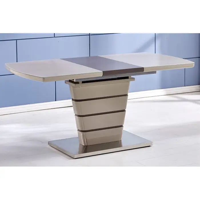 Bigサイズハイエンドの高級デザイン良質MDF + 強化ガラス長方形ベニヤextensionableダイニングテーブル