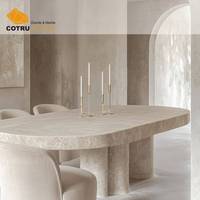 Table de salle à manger ovale moderne en travertin blanc beige naturel Cotrustone, table de conférence, sculptures et gravures en pierre pour villa