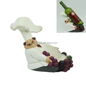 Hand Carved Classical Home Decor Funny Chef with Grapes Collection Creative Resin Wine Gasses Holder