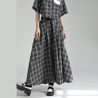 Ensemble d'été deux pièces Street Retro Short Lapel Shirt Women Big Swing Long Skirt Short-Sleeved Top High-Waist Skirt Two-Piece Set