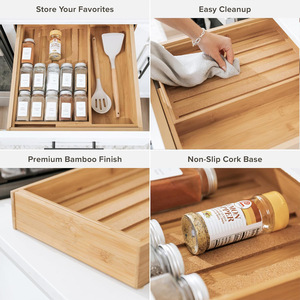Bamboo Drawer Organizer <b>Storage</b> <b>Box</b> 18L Space Saving <b>Kitchen</b> Condiment Bottle Holder Pull Out Design - Product Image 4