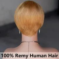 Perruque Cheveux Humains Coupe Pixie Courte Droite Dégradée Entièrement Faite à la Machine 100% Cheveux Humains Remy pour Femmes Noires Naturelle