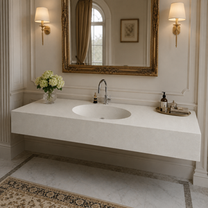 Poulars - Lavabo de Pedestal de Piedra Natural de Lujo para Montar en la Pared, Lavabo de Mármol Statuario Bianco - Product Image 5