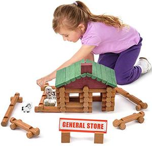 Ensemble de 170 pièces de construction en bois Ferme et Magasin Cabane en rondins - Jouet éducatif créatif pour enfants pour un jeu polyvalent - Product Image 4