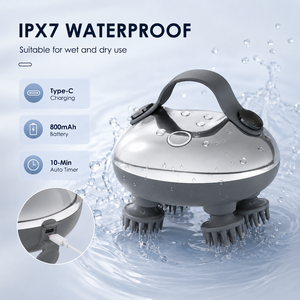 Masseur de cuir chevelu imperméable IPX7, 3 modes, rechargeable, lumière rouge, masseur de cuir chevelu électrique portable - Product Image 3