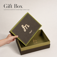Boîte cadeau personnalisée avec couvercle et base, papier gaufré feuille d'or, bord vert, OEM