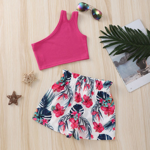 Conjunto Infantil 2022, Top sin Mangas con Tirantes y Estampado Floral, Pantalones Cortos de Poliéster y Terileno, Estilo Europeo y Americano - Product Image 2