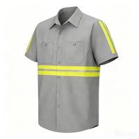 Camicia da Lavoro a Maniche Corte con Strisce Riflettenti, Due Tasche, Alta Visibilità, Uniforme di Sicurezza per Sanificazione e Costruzioni Stradali, Abbigliamento da Lavoro Estivo