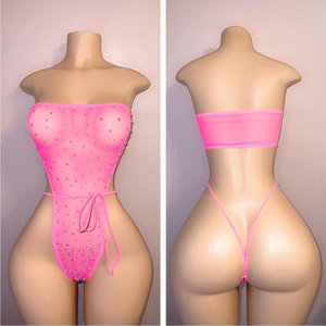 OEM toptan örgü naylon Spandex kadın kutup striptizci kıyafet seksi Rhinestone Bodysuit bayanlar balo salonu yetişkin egzotik dans giyim - Product Image 4