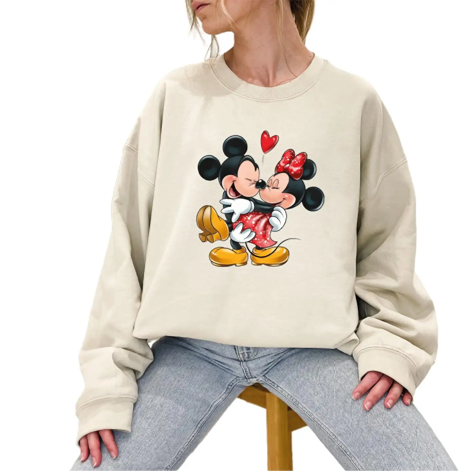 Valentine Matching Sweatshirts Valentine Mickey and Minnie Sweater Lovely Sweatshirt Pockets Casual for Women and Men Woven 2pcs