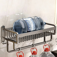 Porte-serviettes mural en aluminium pour salle de bain, organisateur de rangement multi-étagères en métal avec crochets