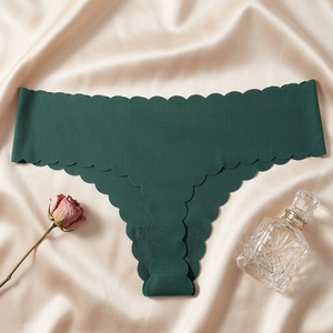 Culottes string côtelées sans couture pour femmes, bord ondulé festonné, couleur unie, taille basse, pour le sport et le yoga, OEM ODM - Product Image 4