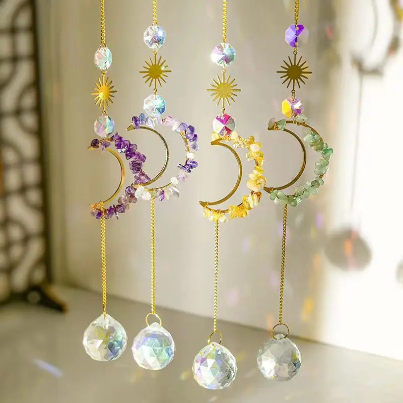 Suncatchers di alta qualità in vetro colorato campanello a vento decorazione in pietra naturale cristallo luna Sun Catcher per il giardino di casa SC007