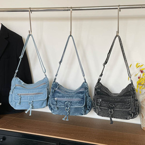 Wholesale Women's Retro Large Denim Canvas Crossbody Shoulder Bag Lightweight Casual <b>Tote</b> Handbag Purse - Product Image 3