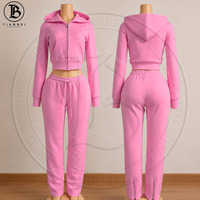 Ensemble 2 pièces personnalisé pour femme, collection automne 2026, style Y2K : sweat à capuche court tressé zippé et pantalon évasé brodé au dos, survêtement pour femme